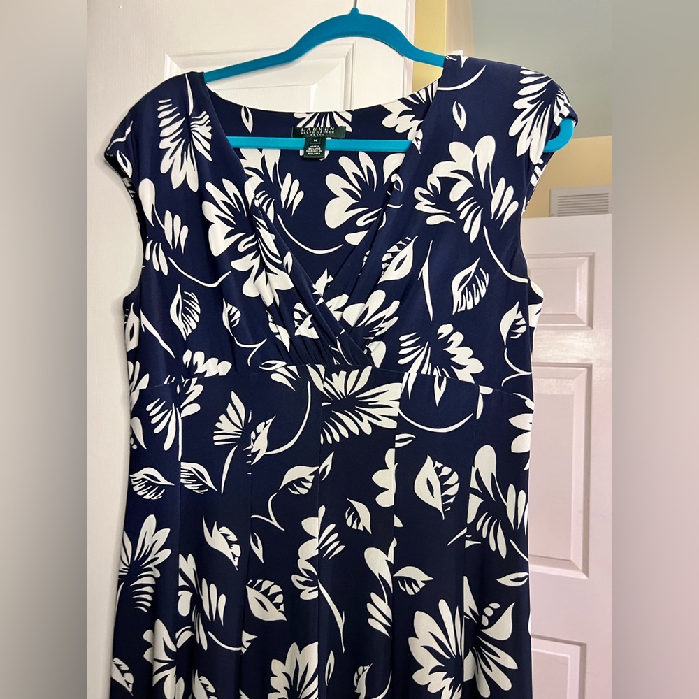 Navy & White Knee-Length Ralph Lauren Dress Size 14